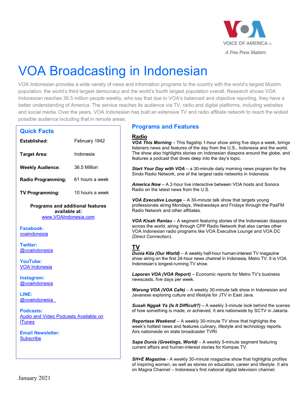 VOA Fact Sheets