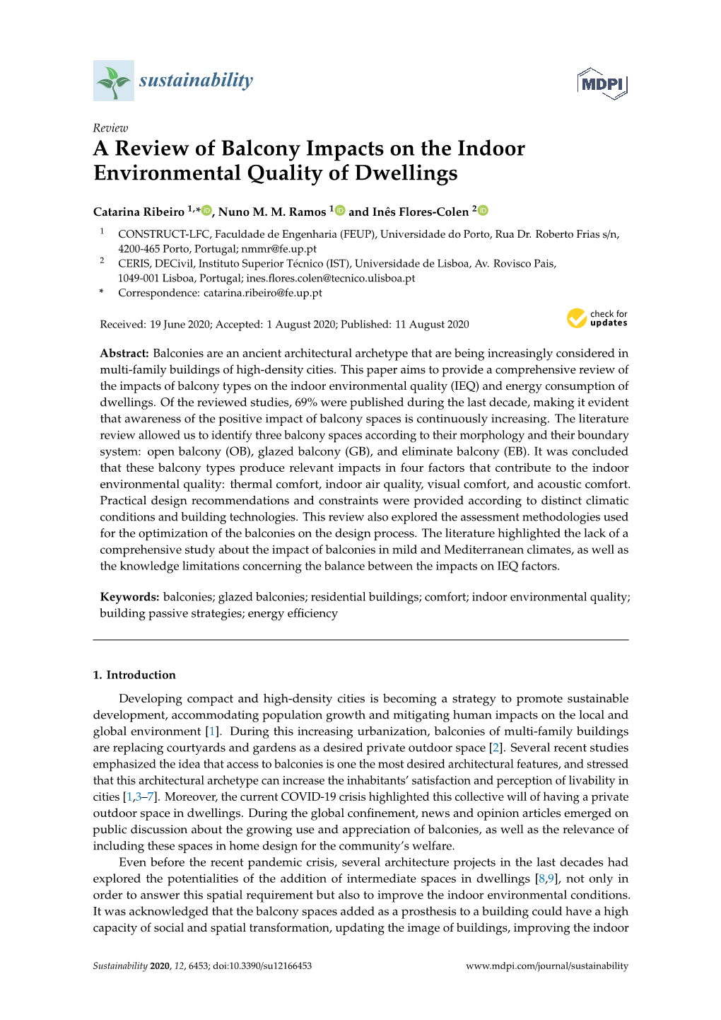 A Review of Balcony Impacts on the Indoor Environmental Quality of Dwellings