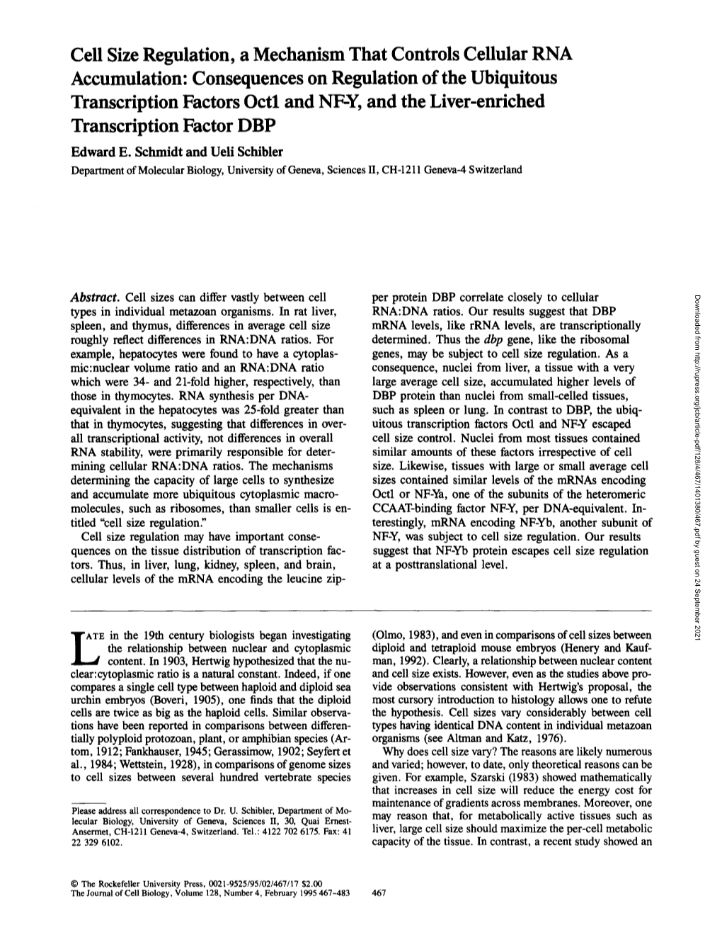 Cell Size Regulation, a Mechanism That Controls Cellular RNA Accumulation