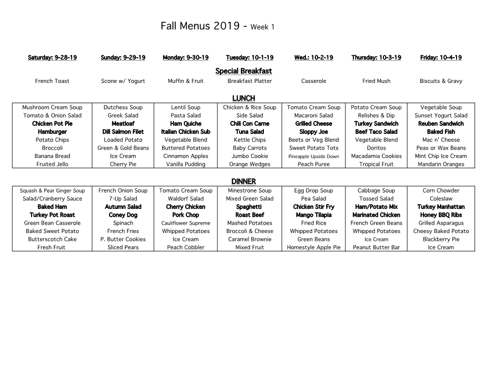 Fall Menus 2019 - Week 1