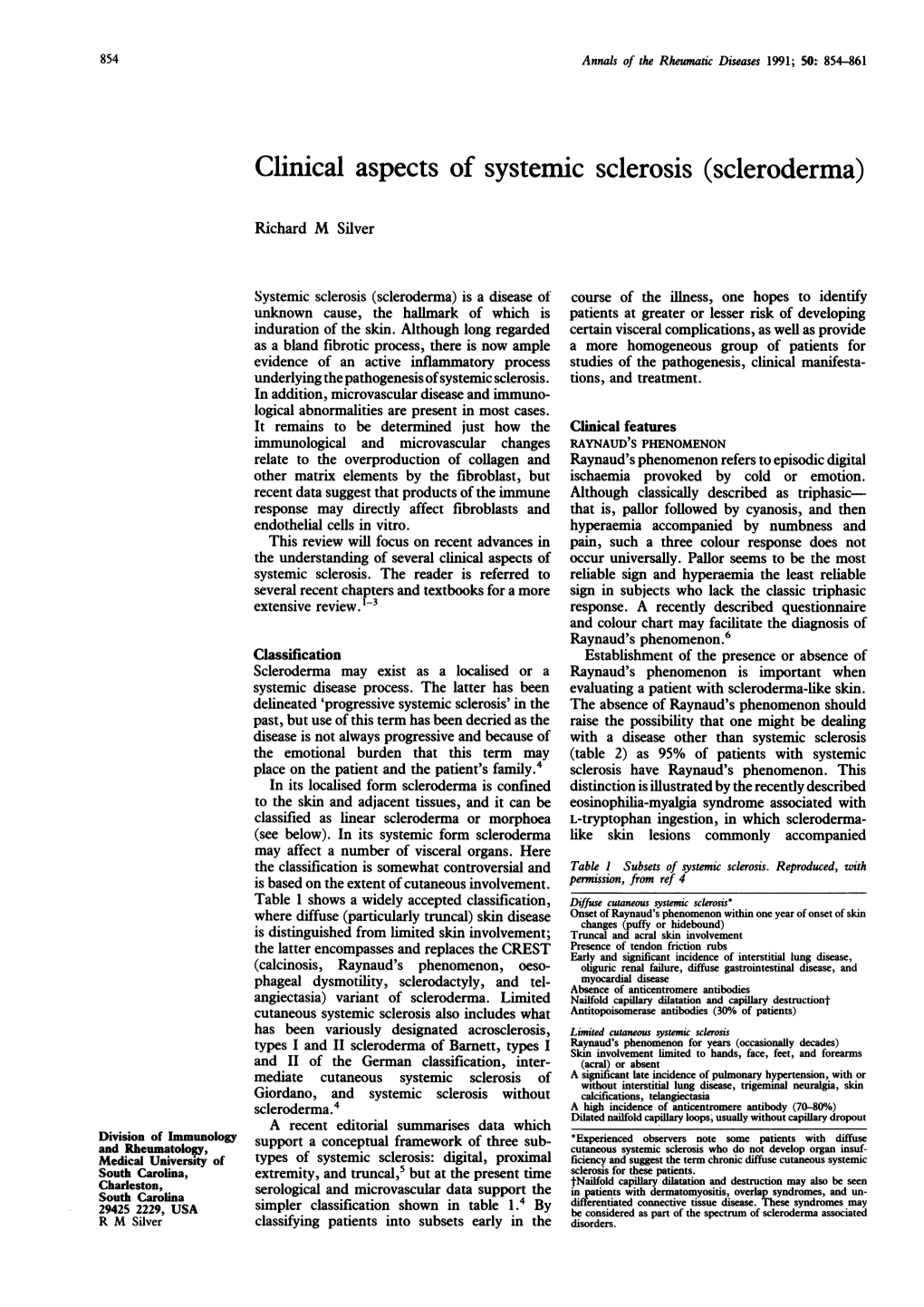 Clinical Aspects of Systemic Sclerosis (Scleroderma)