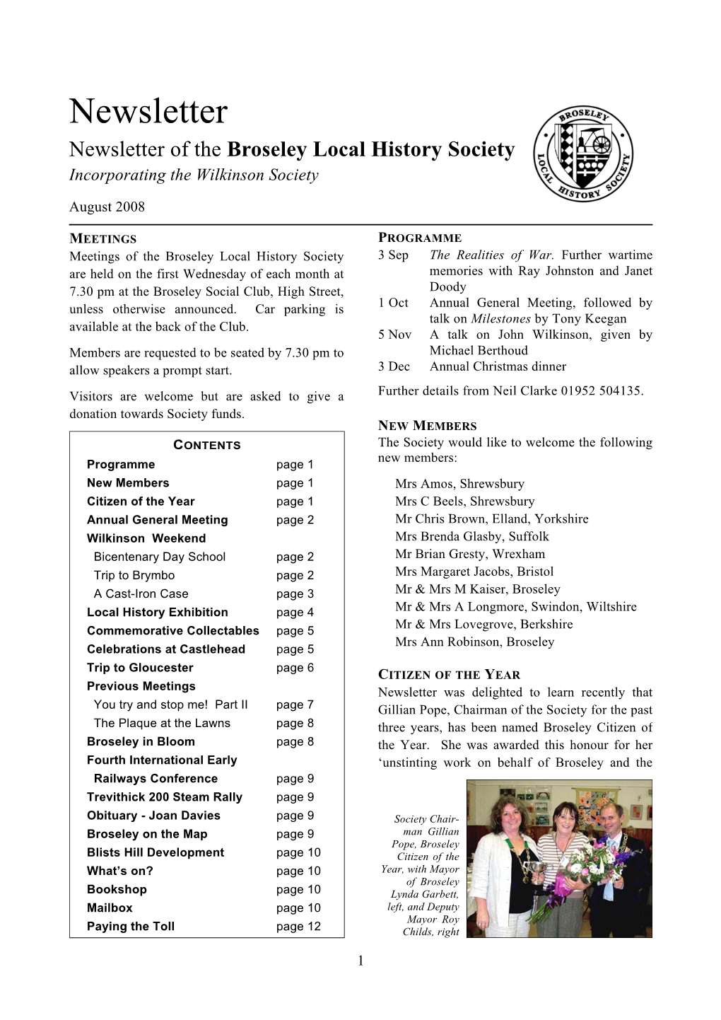 August 2008 Newsletter