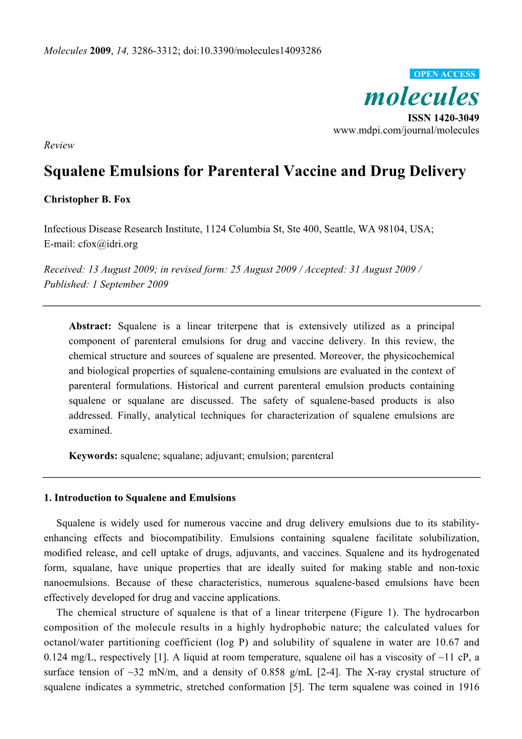 Squalene Emulsions for Parenteral Vaccine and Drug Delivery