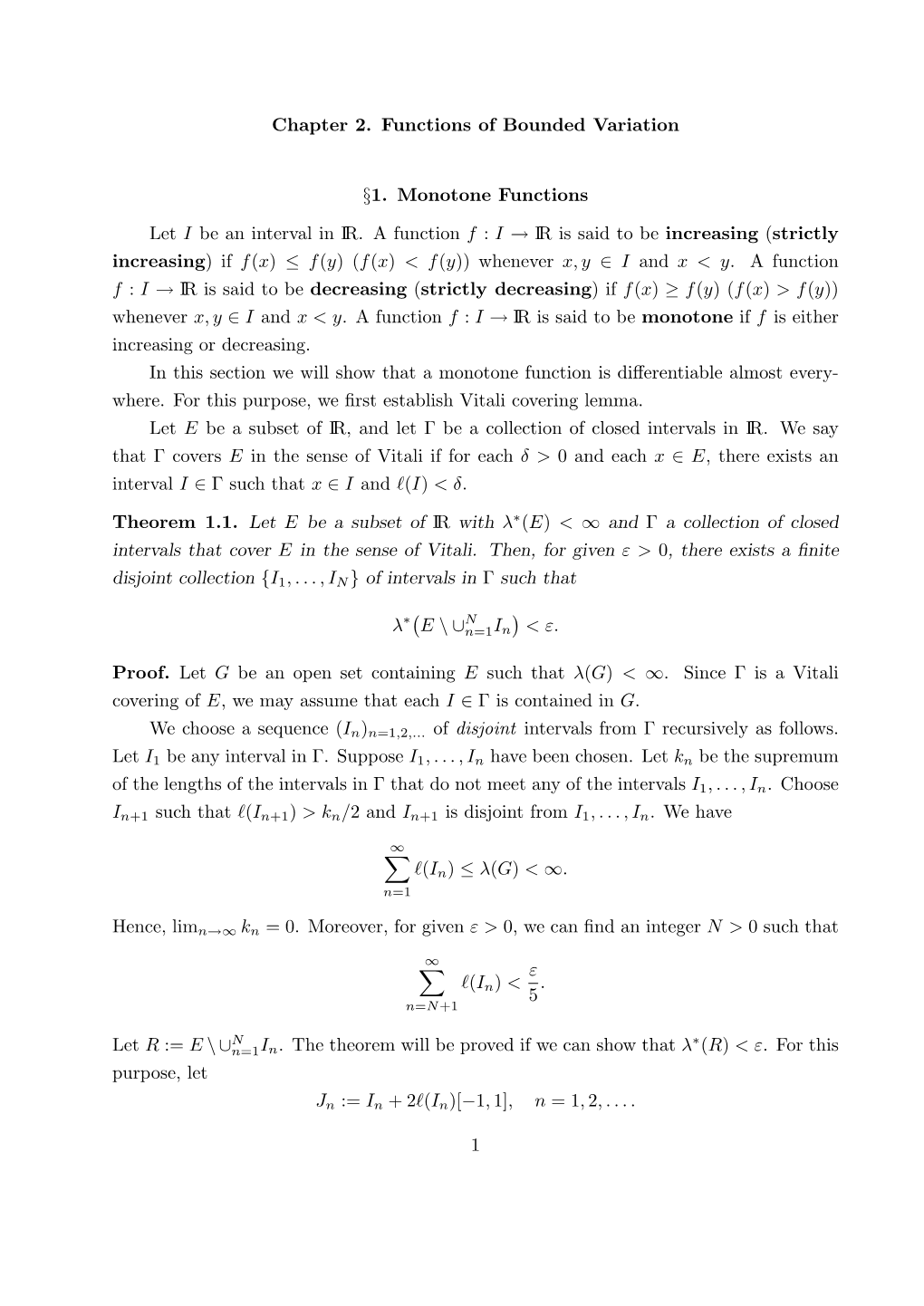 Chapter 2. Functions of Bounded Variation §1. Monotone Functions