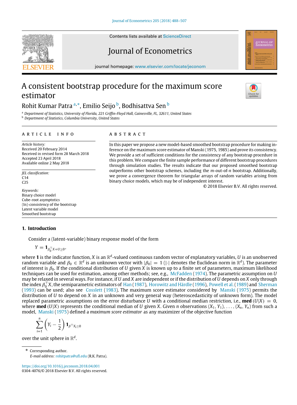 Journal of Econometrics a Consistent Bootstrap Procedure for The