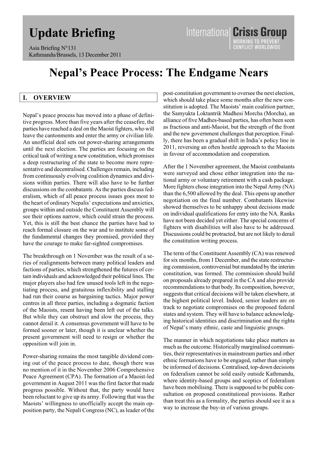 Nepal's Peace Process: the Endgame Years