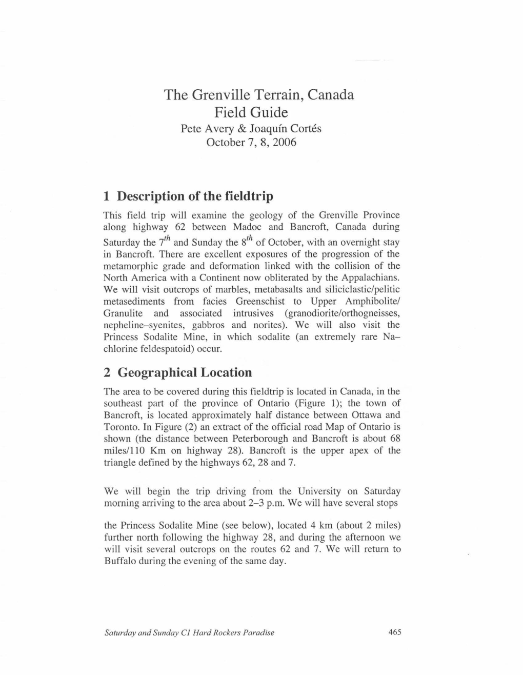 The Grenville Terrain, Canada Field Guide Pete Avery & Joaquin Cortes October 7, 8, 2006