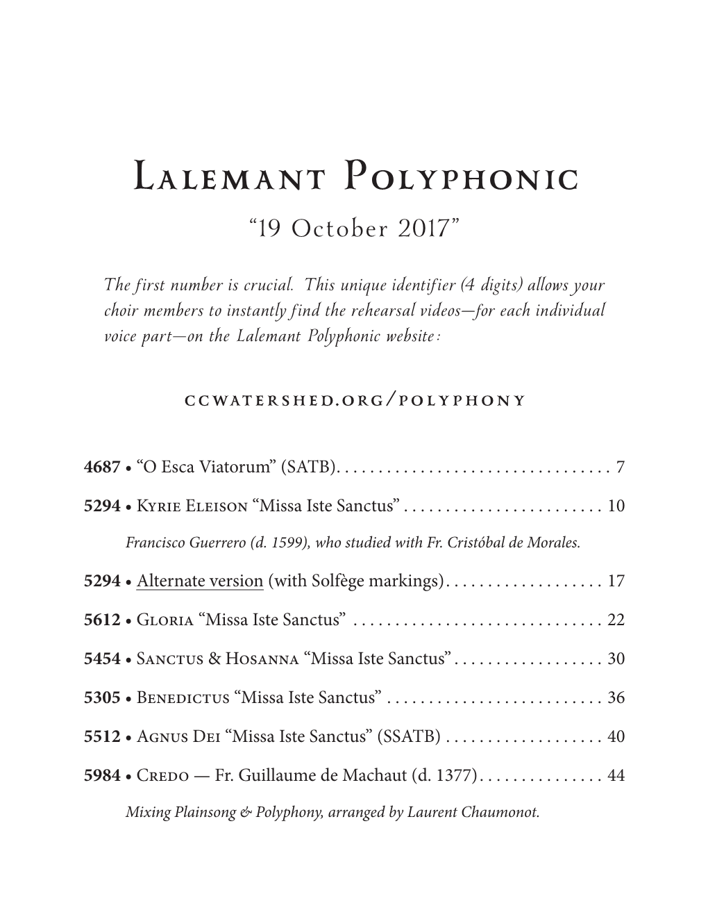 LALEMANT POLYPHONIC “19 October 2017”