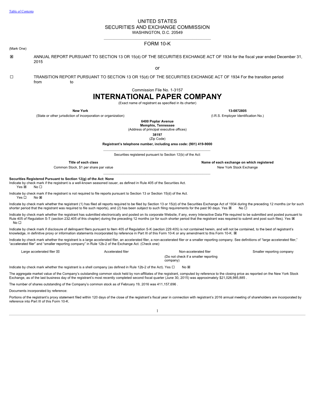 INTERNATIONAL PAPER COMPANY (Exact Name of Registrant As Specified in Its Charter)