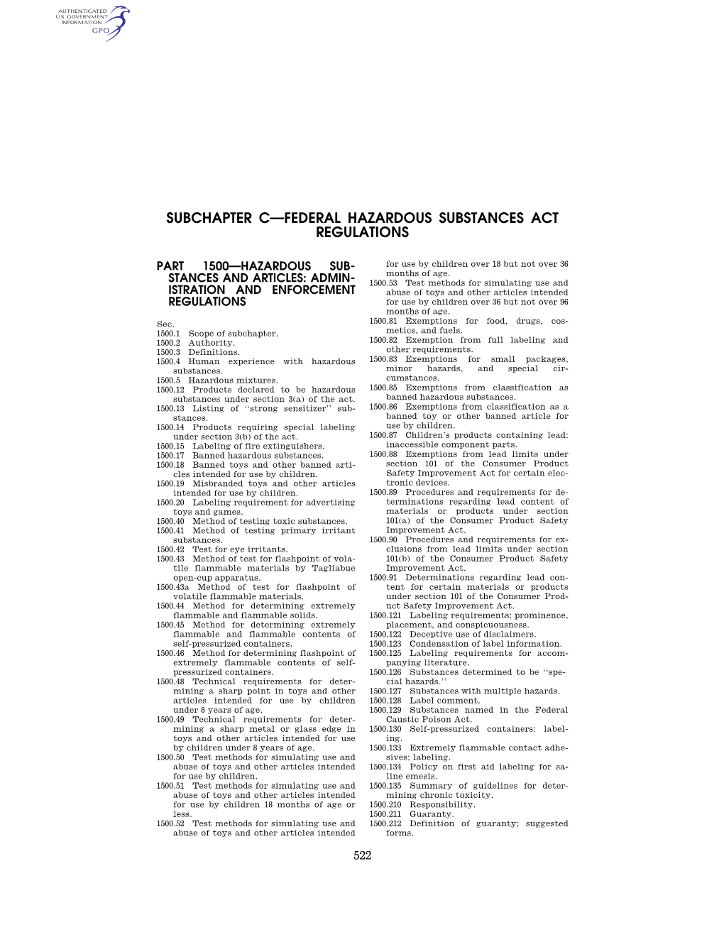Subchapter C—Federal Hazardous Substances Act Regulations