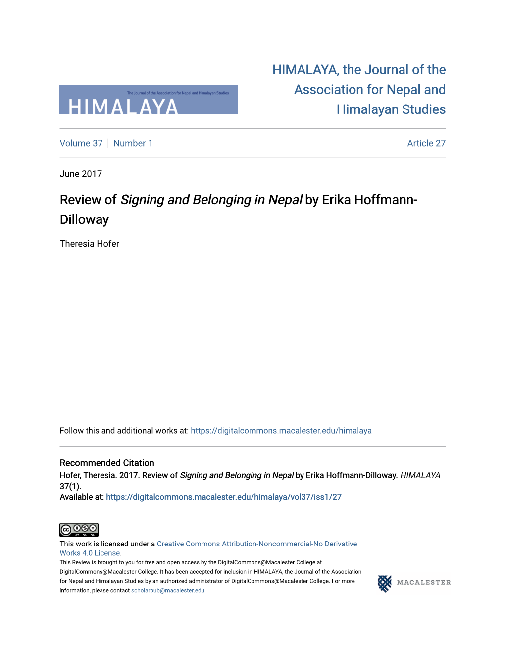 Review of Signing and Belonging in Nepal by Erika Hoffmann-Dilloway