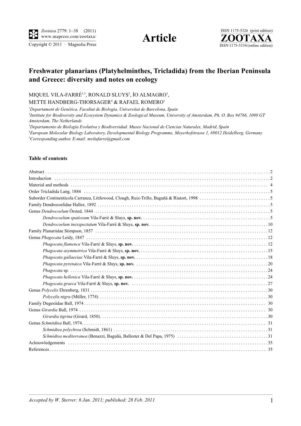 Freshwater Planarians (Platyhelminthes, Tricladida) from the Iberian Peninsula and Greece: Diversity and Notes on Ecology