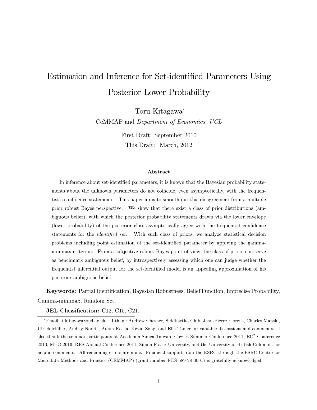 Estimation and Inference for Set&Identified Parameters Using Posterior Lower Probability