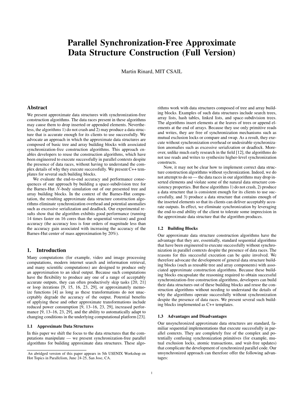 Parallel Synchronization-Free Approximate Data Structure Construction (Full Version)