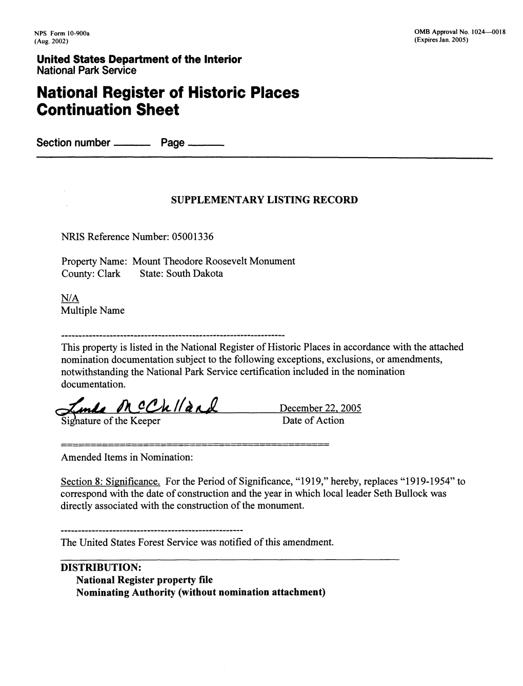 National Register of Historic Places Continuation Sheet