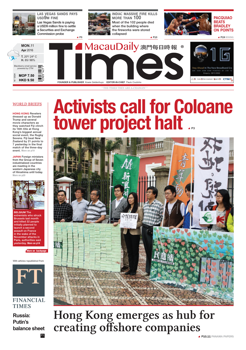 Activists Call for Coloane Tower Project Halt