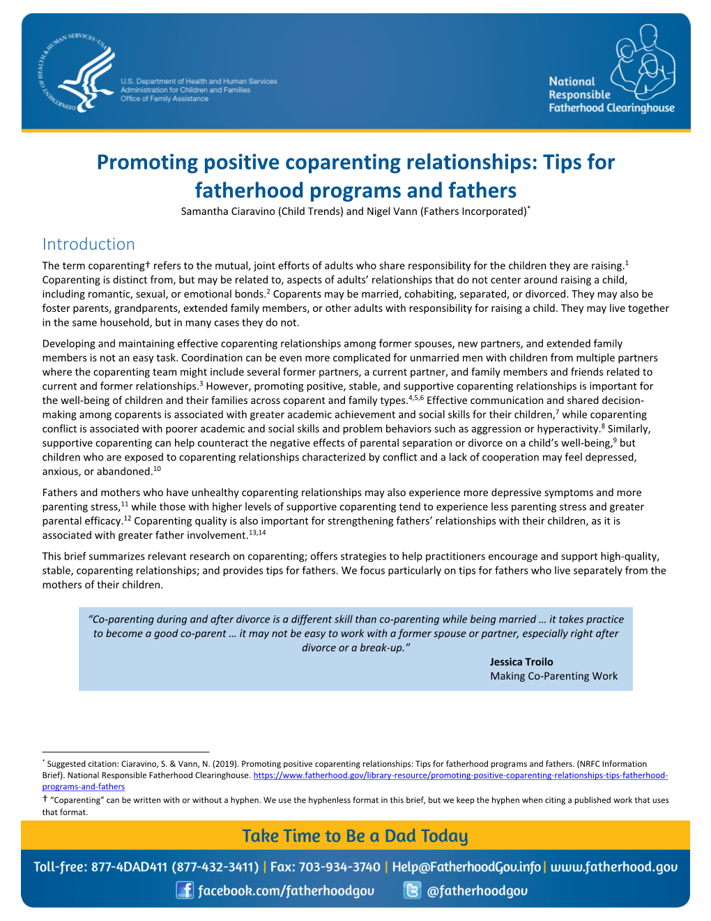 Promoting Positive Coparenting Relationships: Tips for Fatherhood