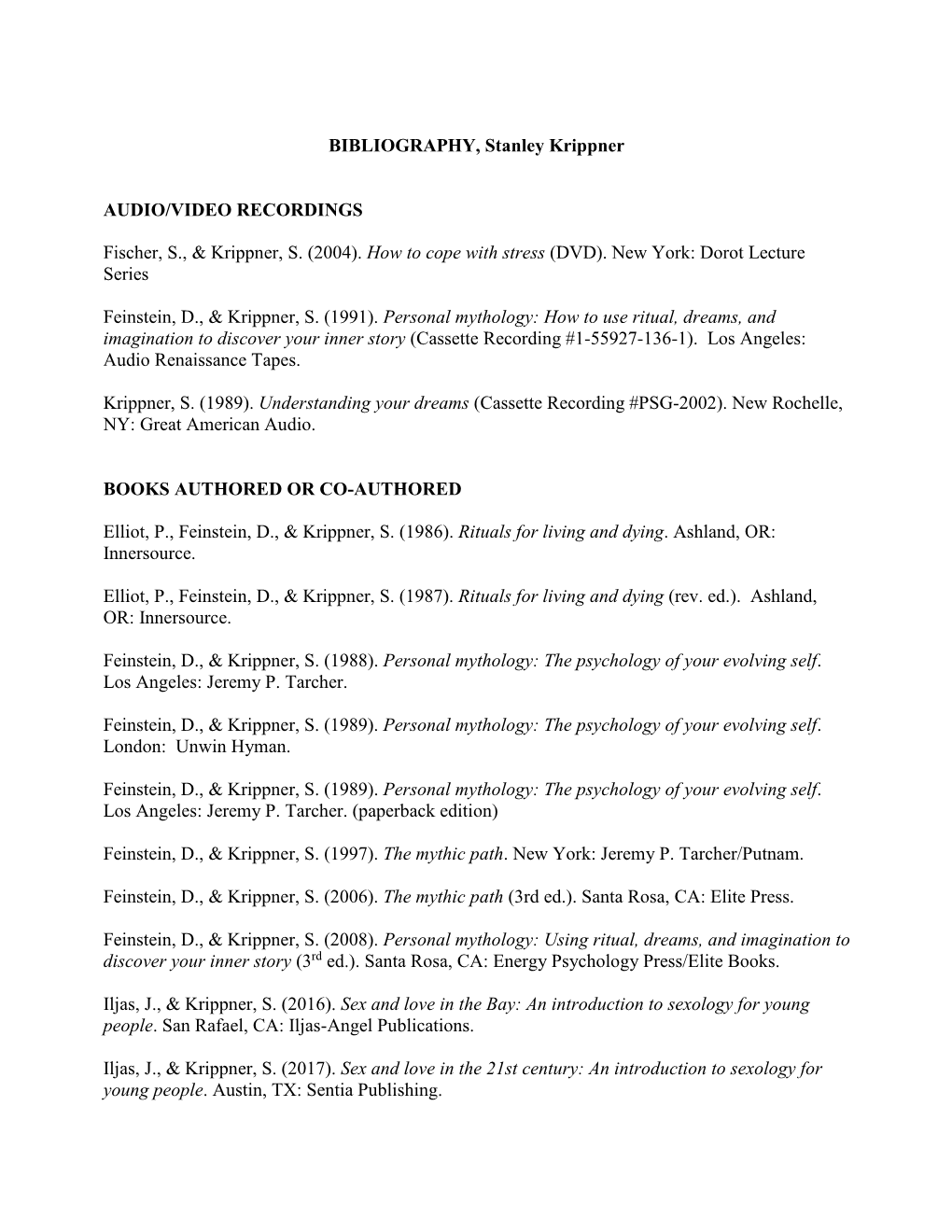 Stanley Krippner's CV