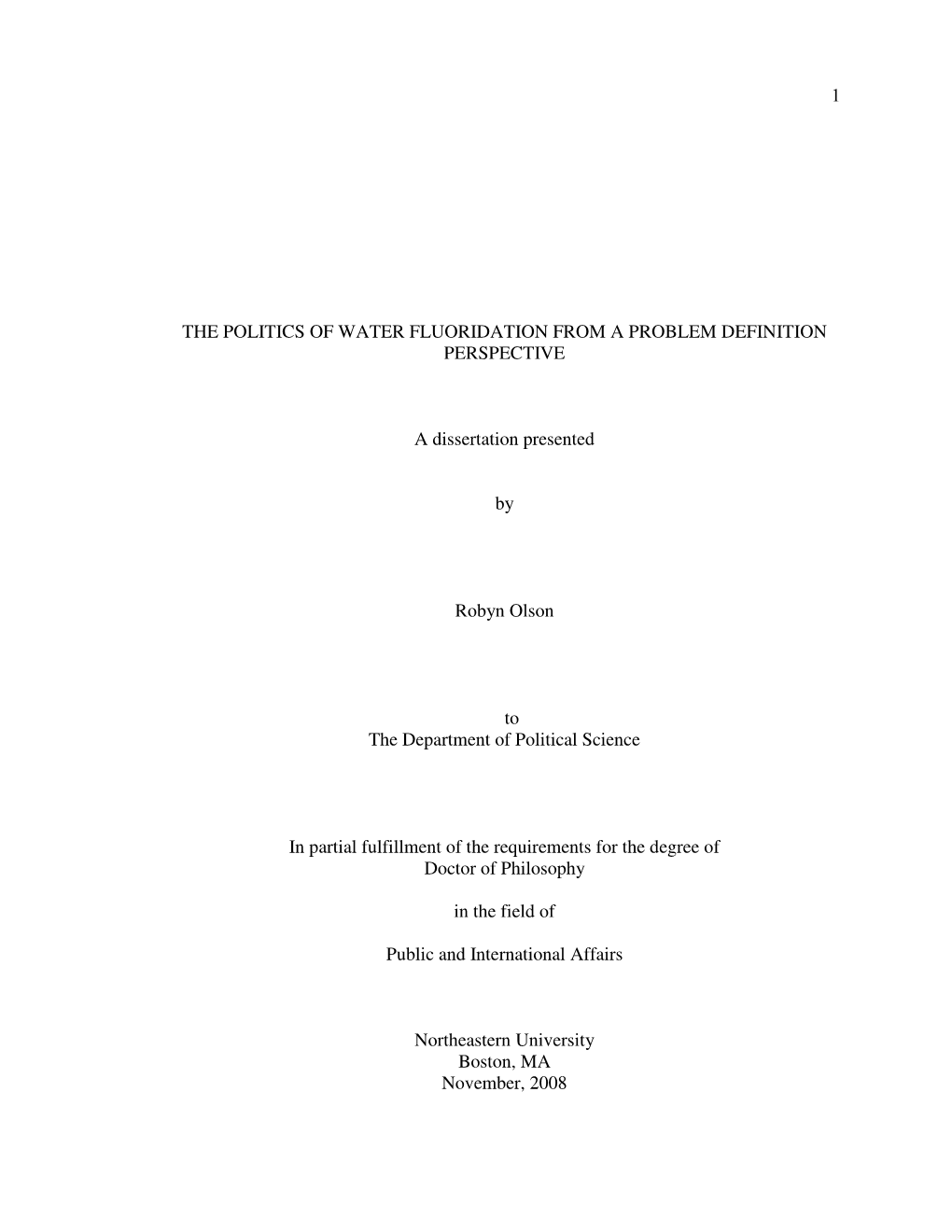 The Politics of Water Fluoridation from a Problem Definition Perspective