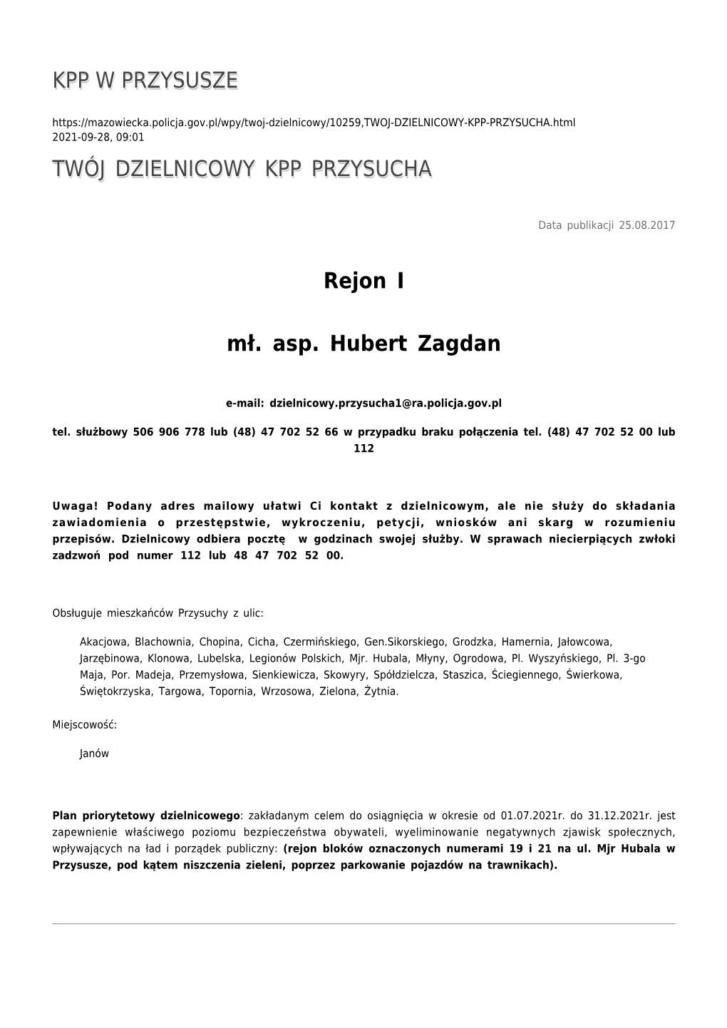 Kpp W Przysusze 2021-09-28, 09:01 Twój Dzielnicowy Kpp Przysucha