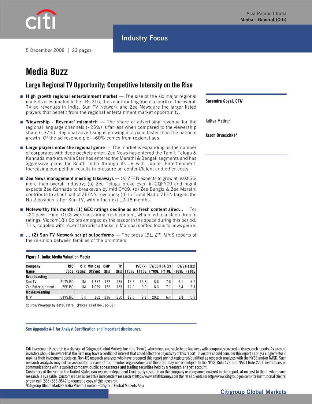 Media Buzz Large Regional TV Opportunity; Competitive Intensity on the Rise