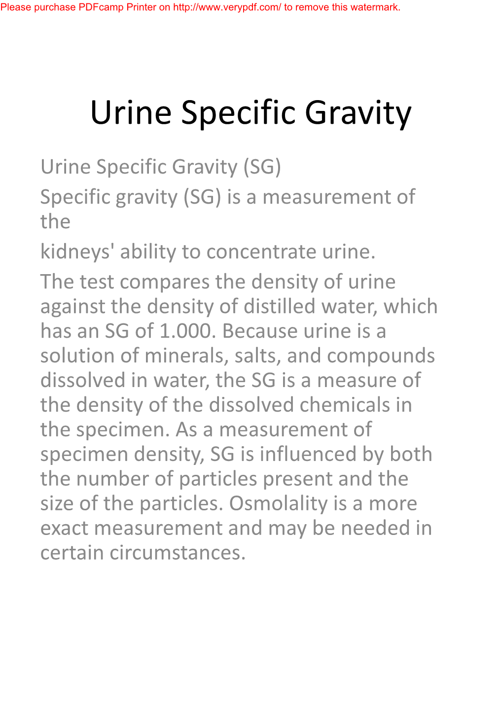 Urine Specific Gravity