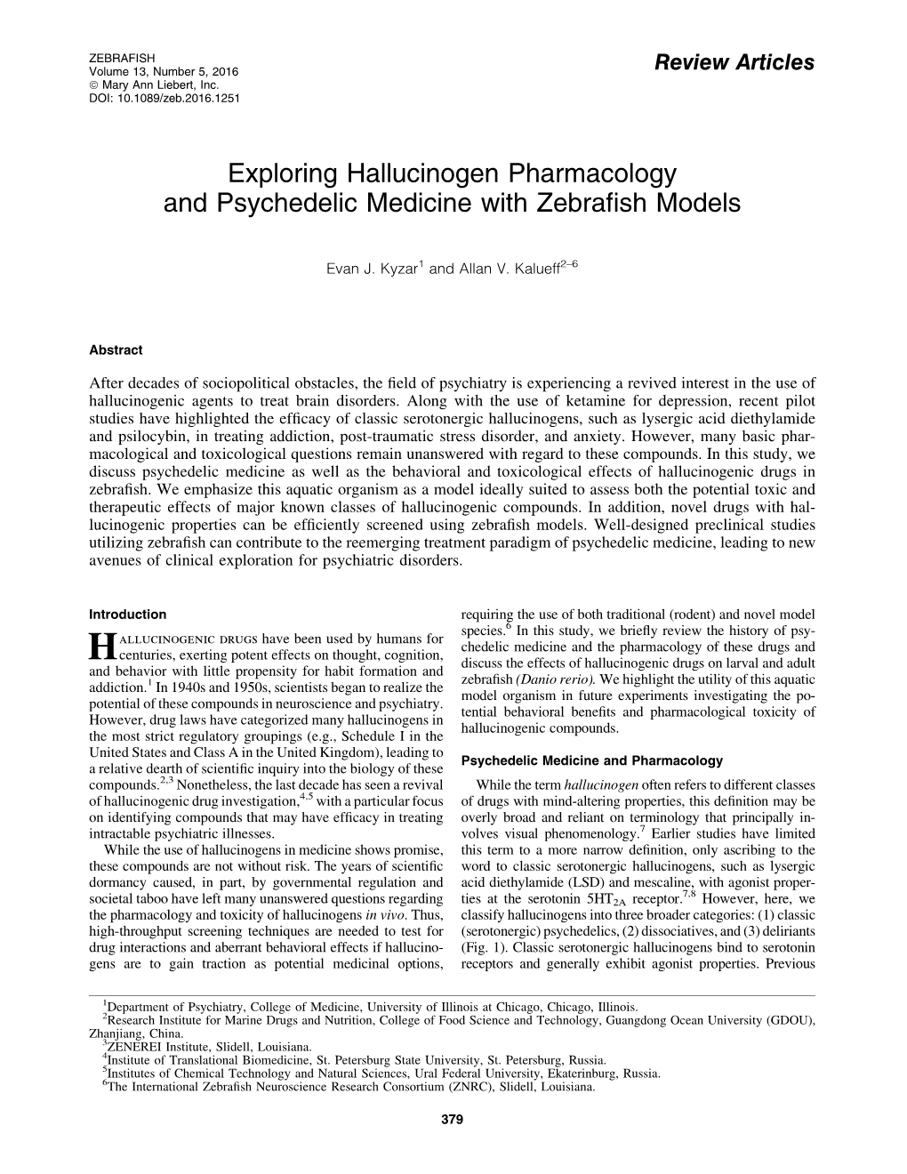 Exploring Hallucinogen Pharmacology and Psychedelic Medicine with Zebraﬁsh Models