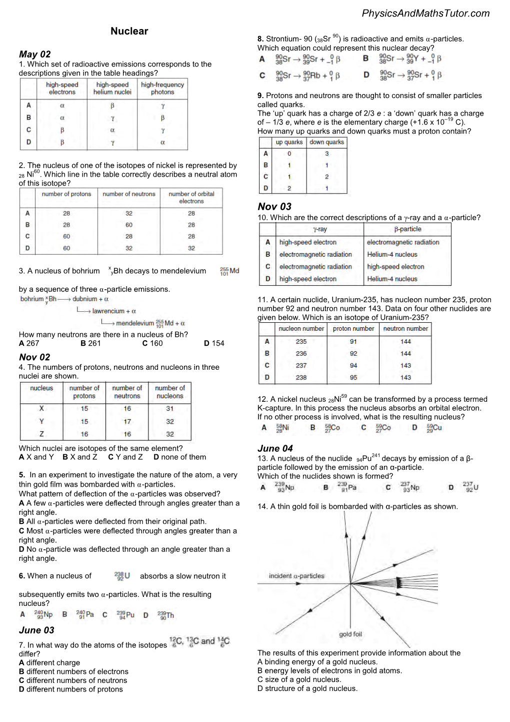 Nuclear Nov 03 Physicsandmathstutor.Com