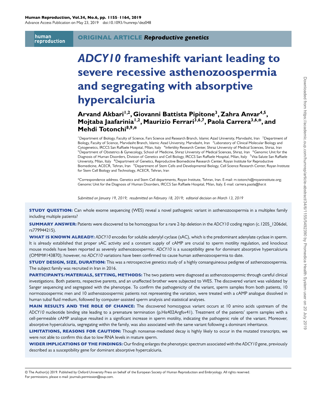 ADCY10 Frameshift Variant Leading to Severe Recessive