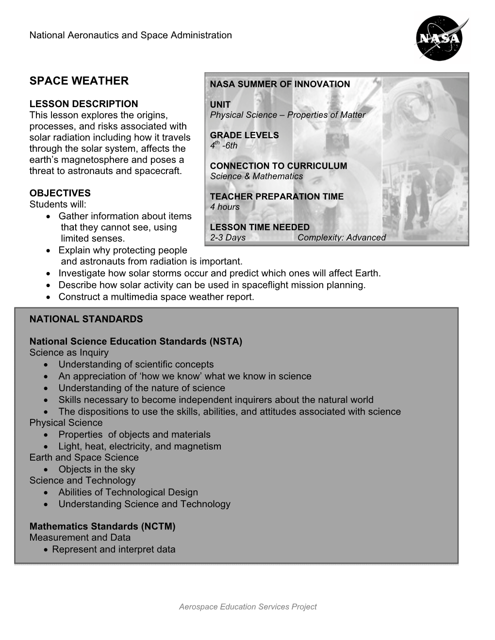 Space Weather Nasa Summer of Innovation