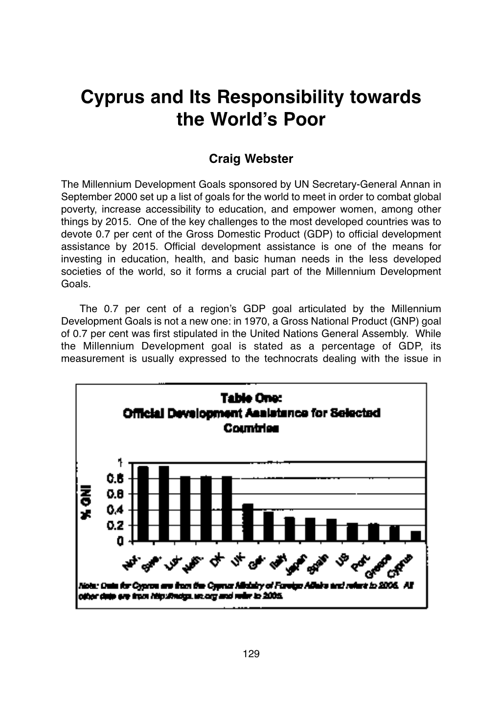 Cyprus and Its Responsibility Towards the World's Poor