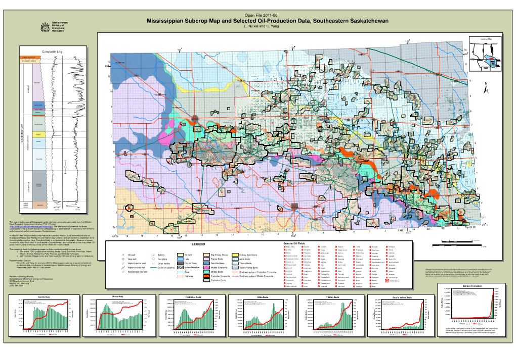 Mississippian Subcrop Map and Selected Oil-Production Data, Southeastern Saskatchewan E