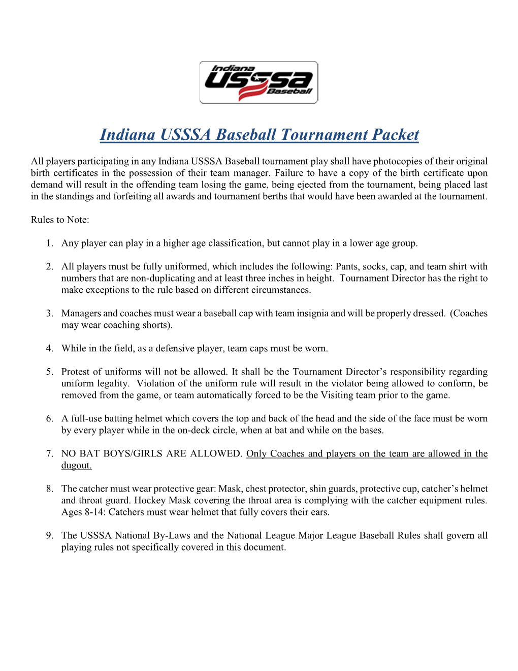 2021 USSSA Baseball Rules Packet