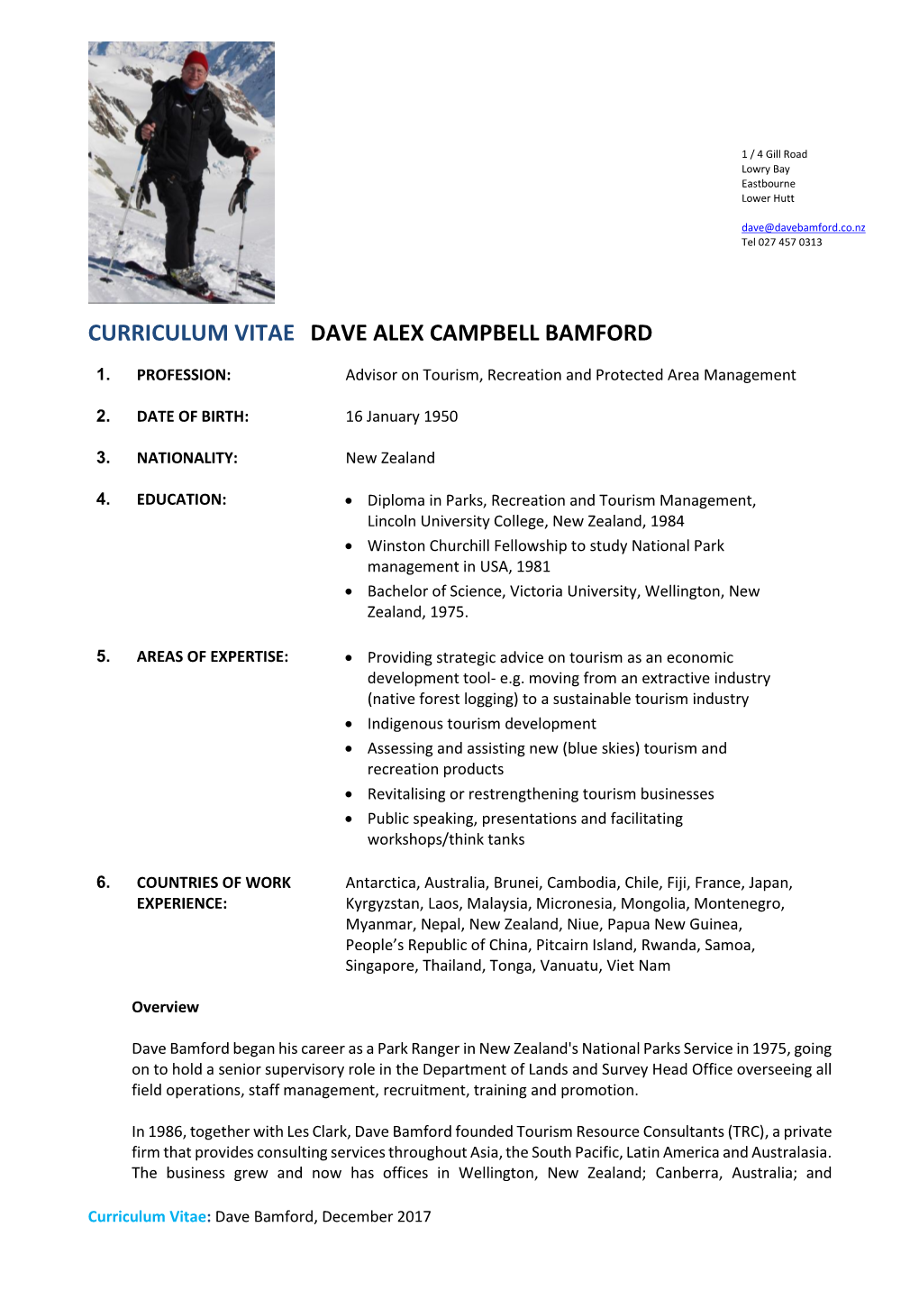 Curriculum Vitae Dave Alex Campbell Bamford