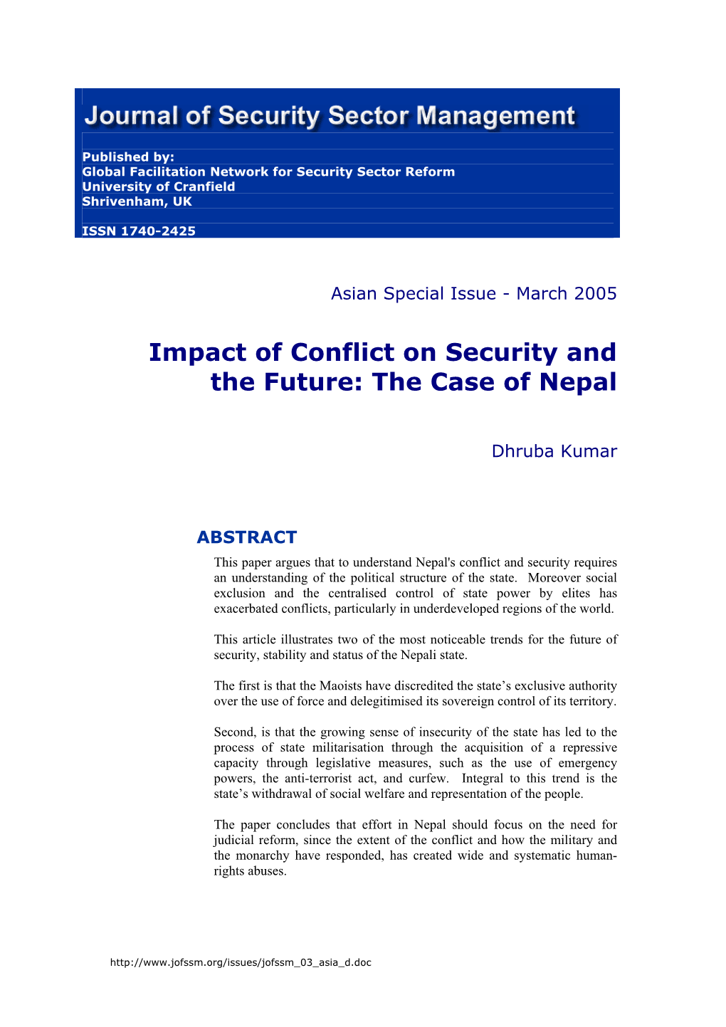 Impact of Conflict on Security and the Future: the Case of Nepal