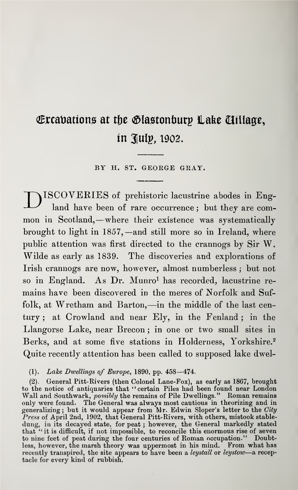 St. George Gray, H, Excavations at the Glastonbury Lake Village, in July