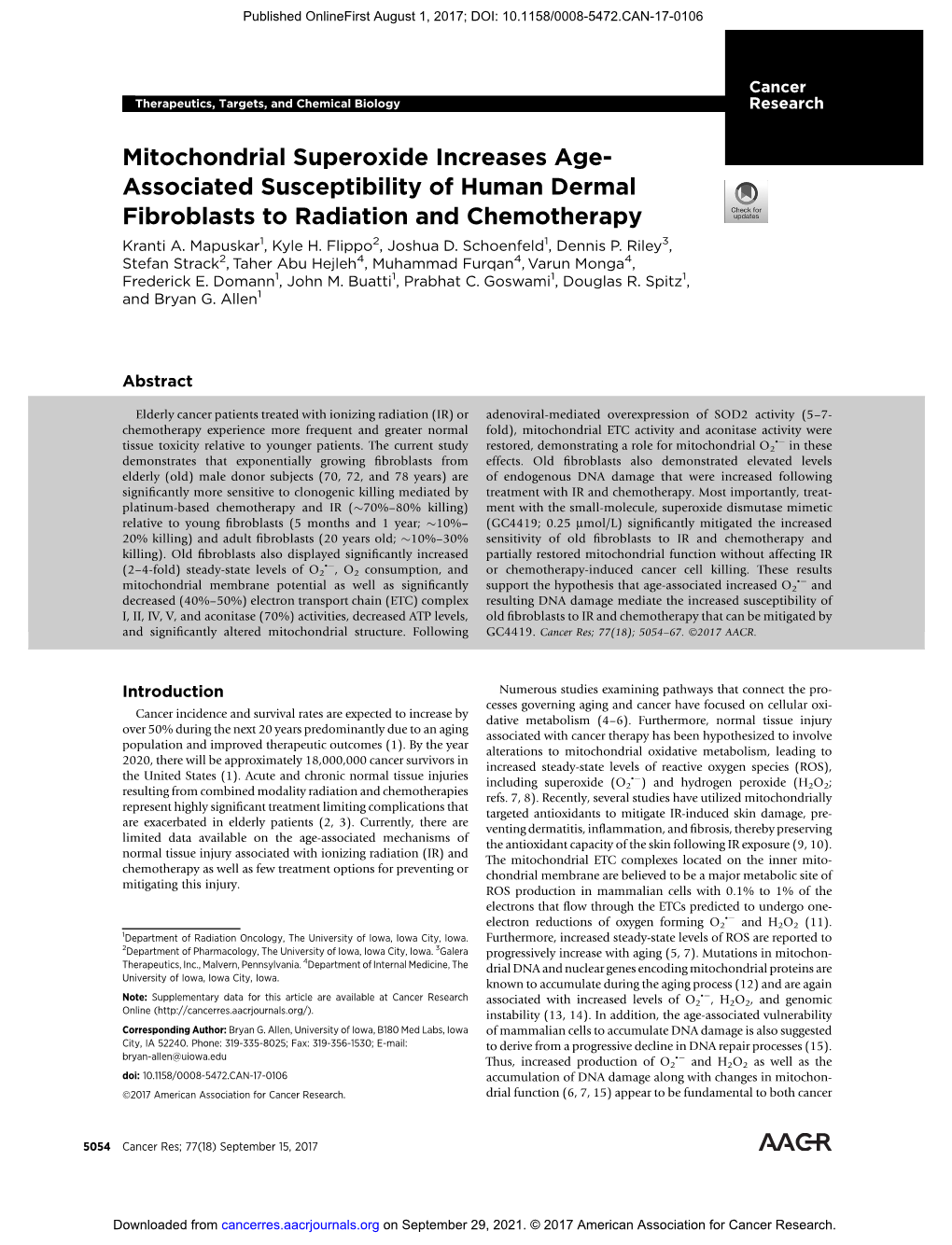 Associated Susceptibility of Human Dermal Fibroblasts to Radiation and Chemotherapy Kranti A