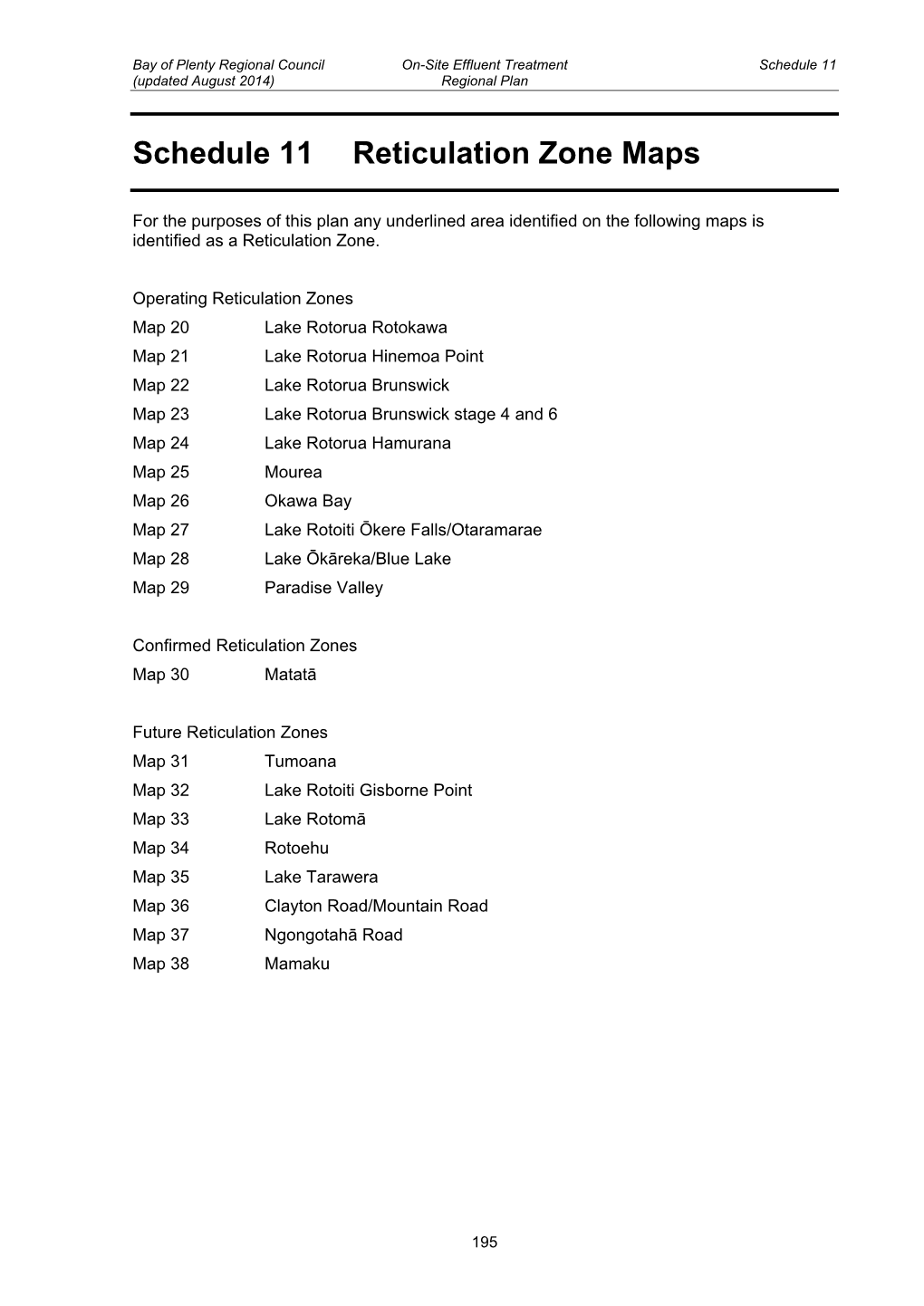 Schedule 11 Reticulation Zone Maps