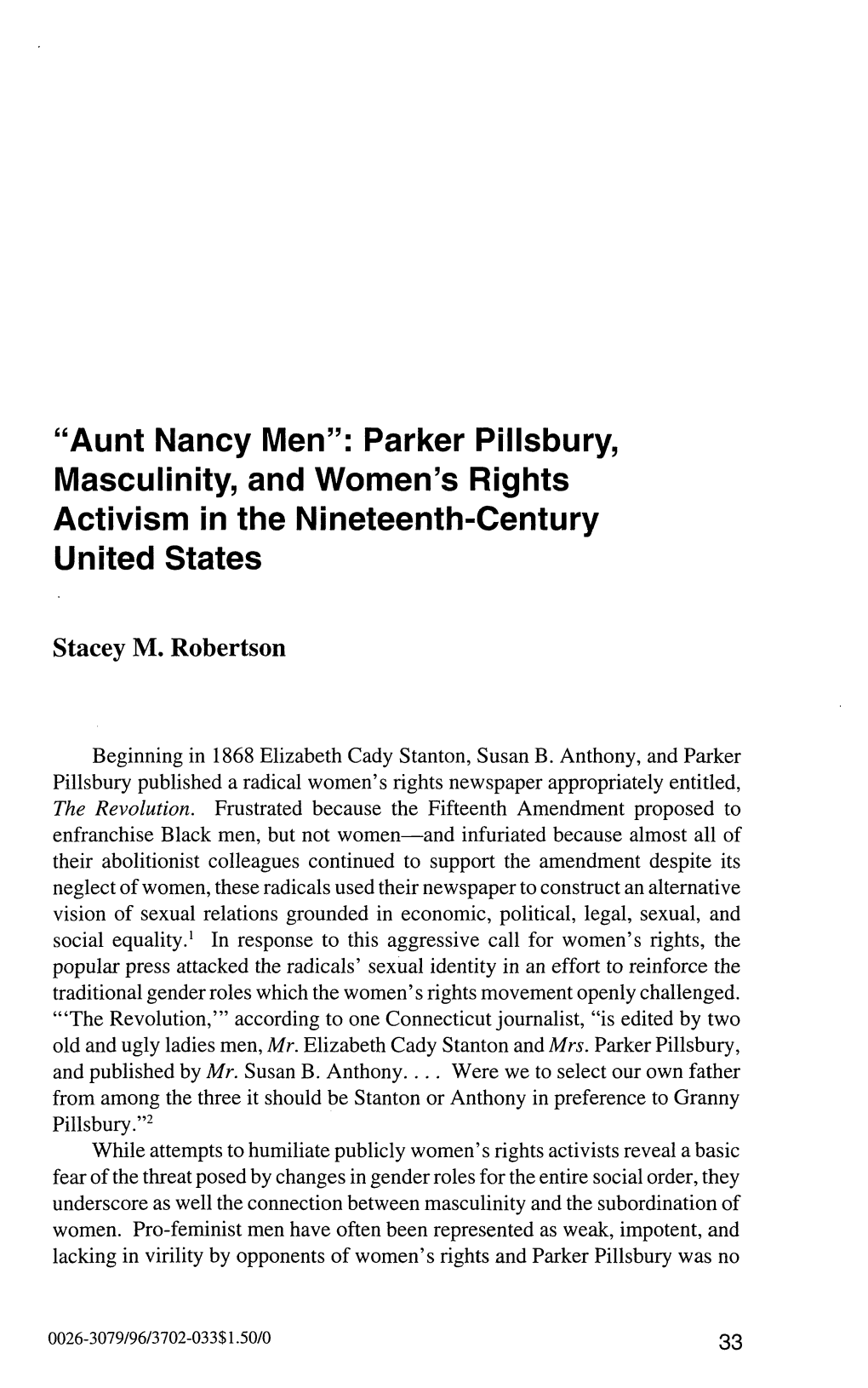 Parker Pillsbury, Masculinity, and Women's Rights Activism in the Nineteenth-Century United States