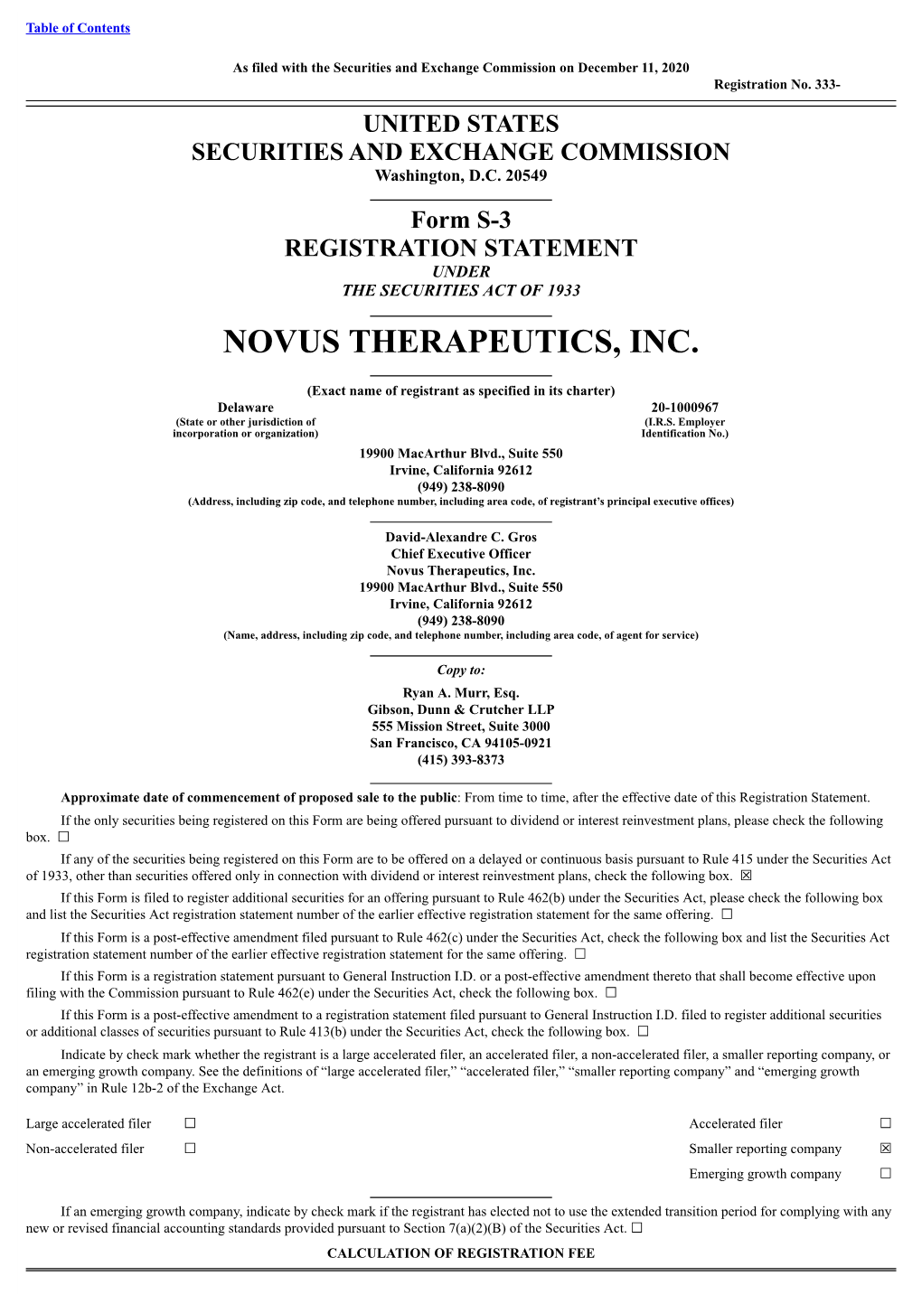 Novus Therapeutics, Inc