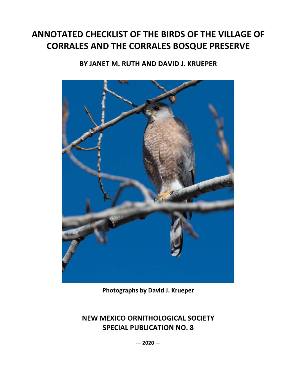 Annotated Checklist of the Birds of the Village of Corrales and the Corrales Bosque Preserve