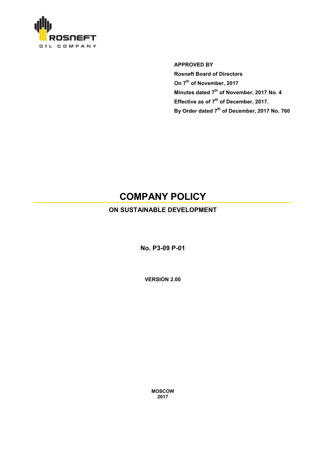 Company Policy on Sustainable Development