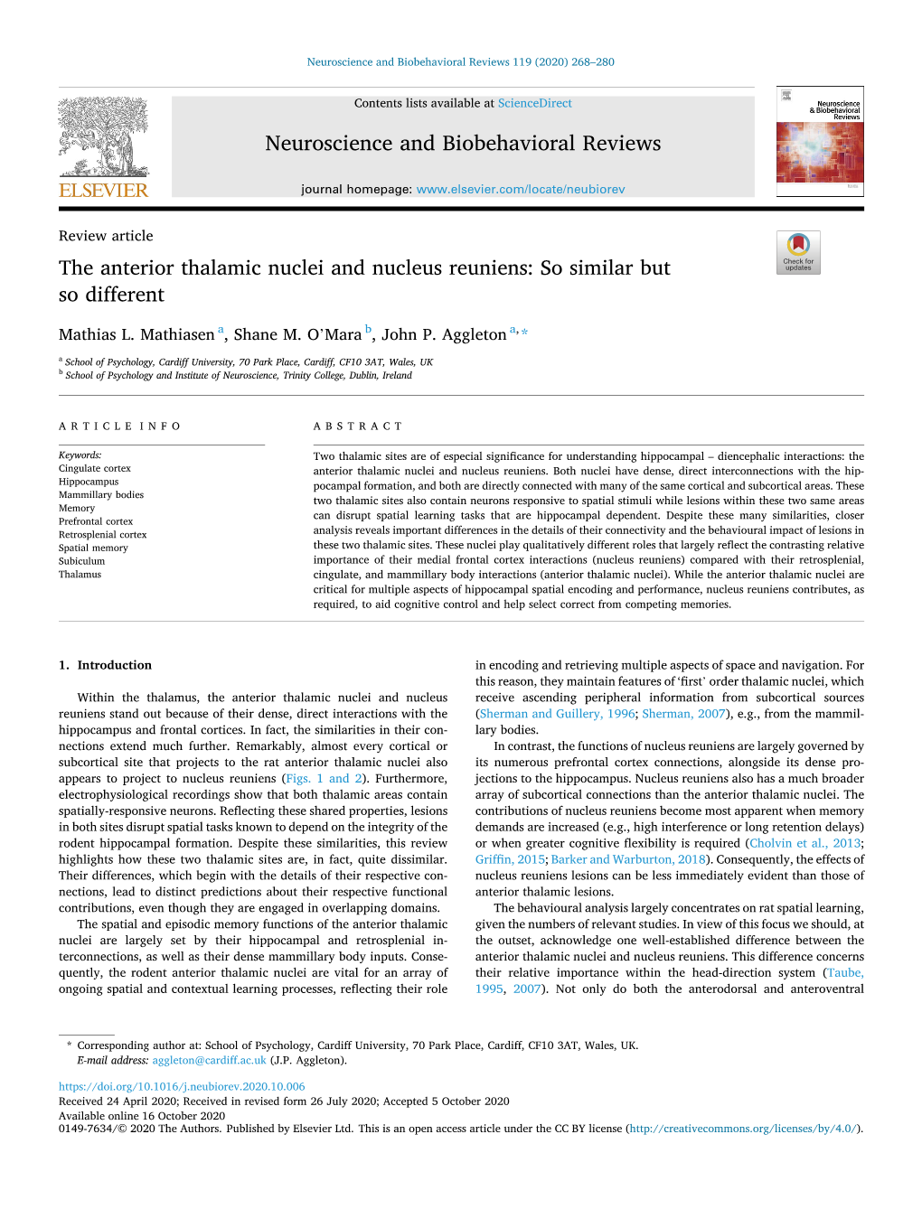 The Anterior Thalamic Nuclei and Nucleus Reuniens: So Similar but So Different