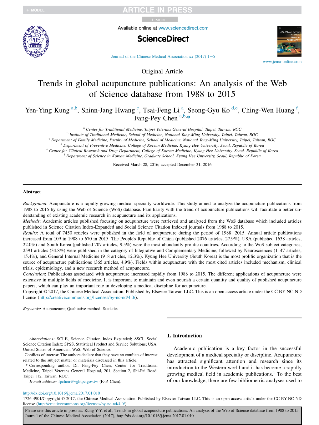 Original Articletrends in Global Acupuncture Publications: An