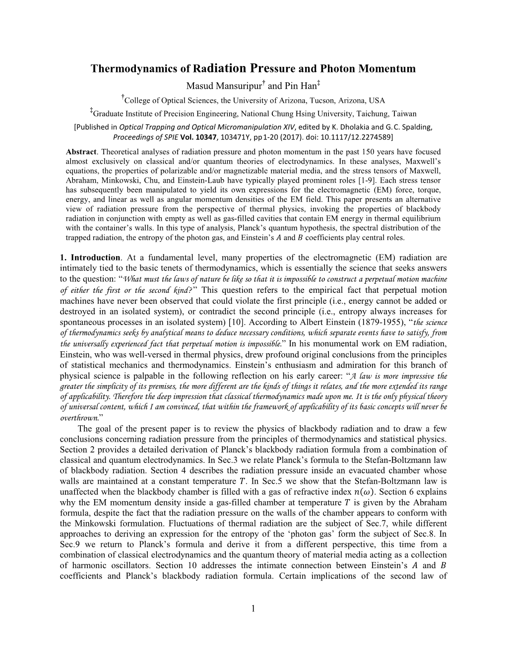 Thermodynamics of Radiation Pressure and Photon Momentum