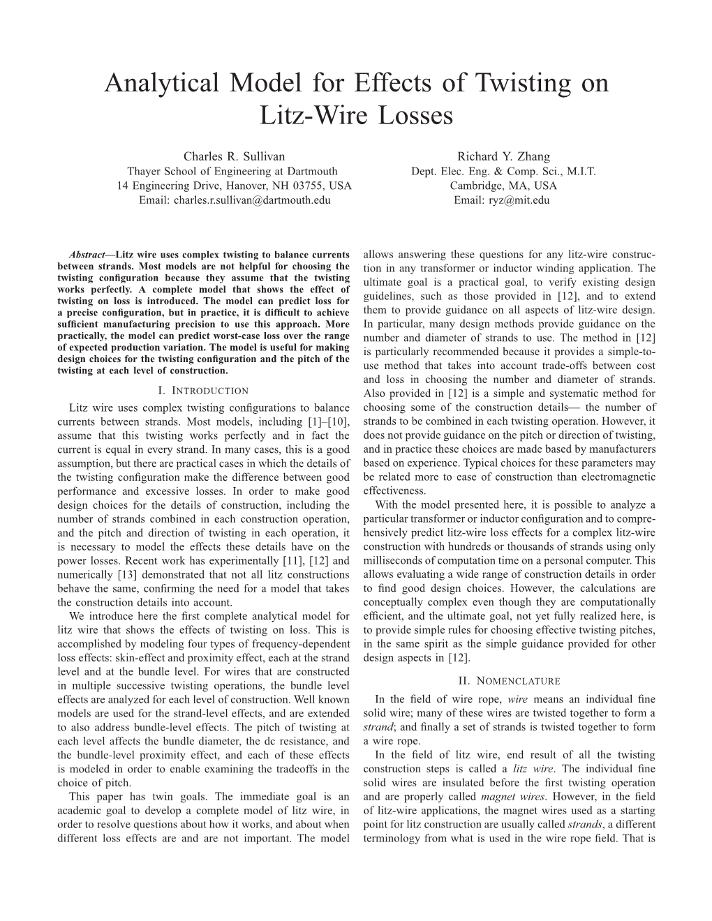 Analytical Model for Effects of Twisting on Litz-Wire Losses