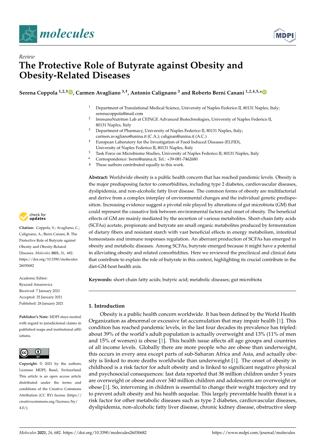 The Protective Role of Butyrate Against Obesity and Obesity-Related Diseases