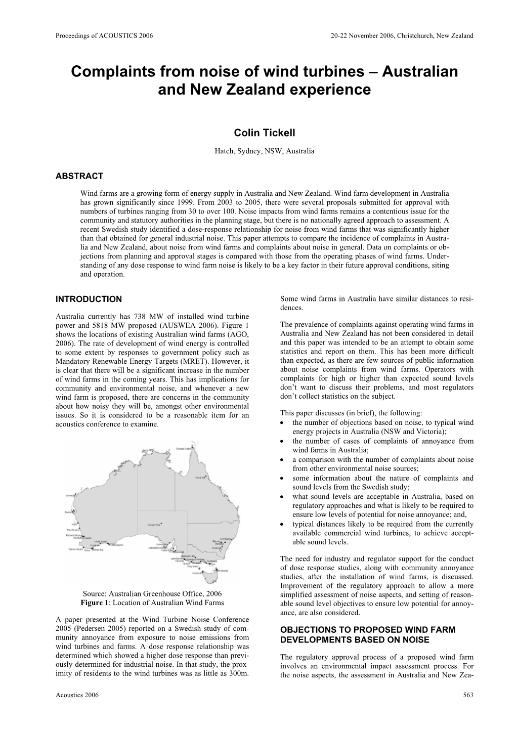 Complaints from Noise of Wind Turbines – Australian and New Zealand Experience