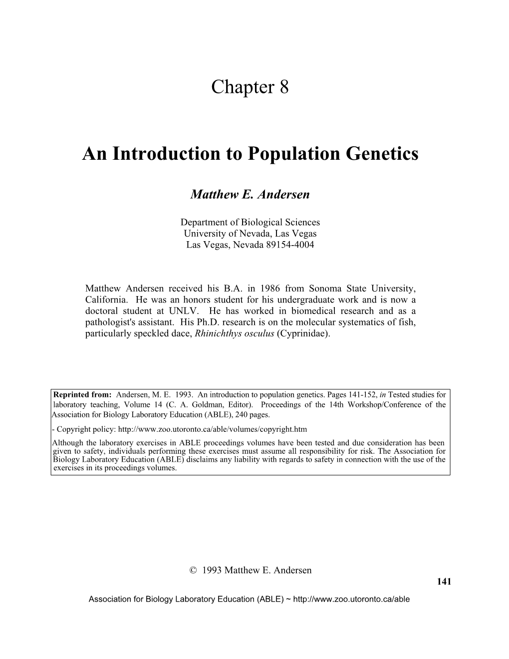 Chapter 8 an Introduction to Population Genetics