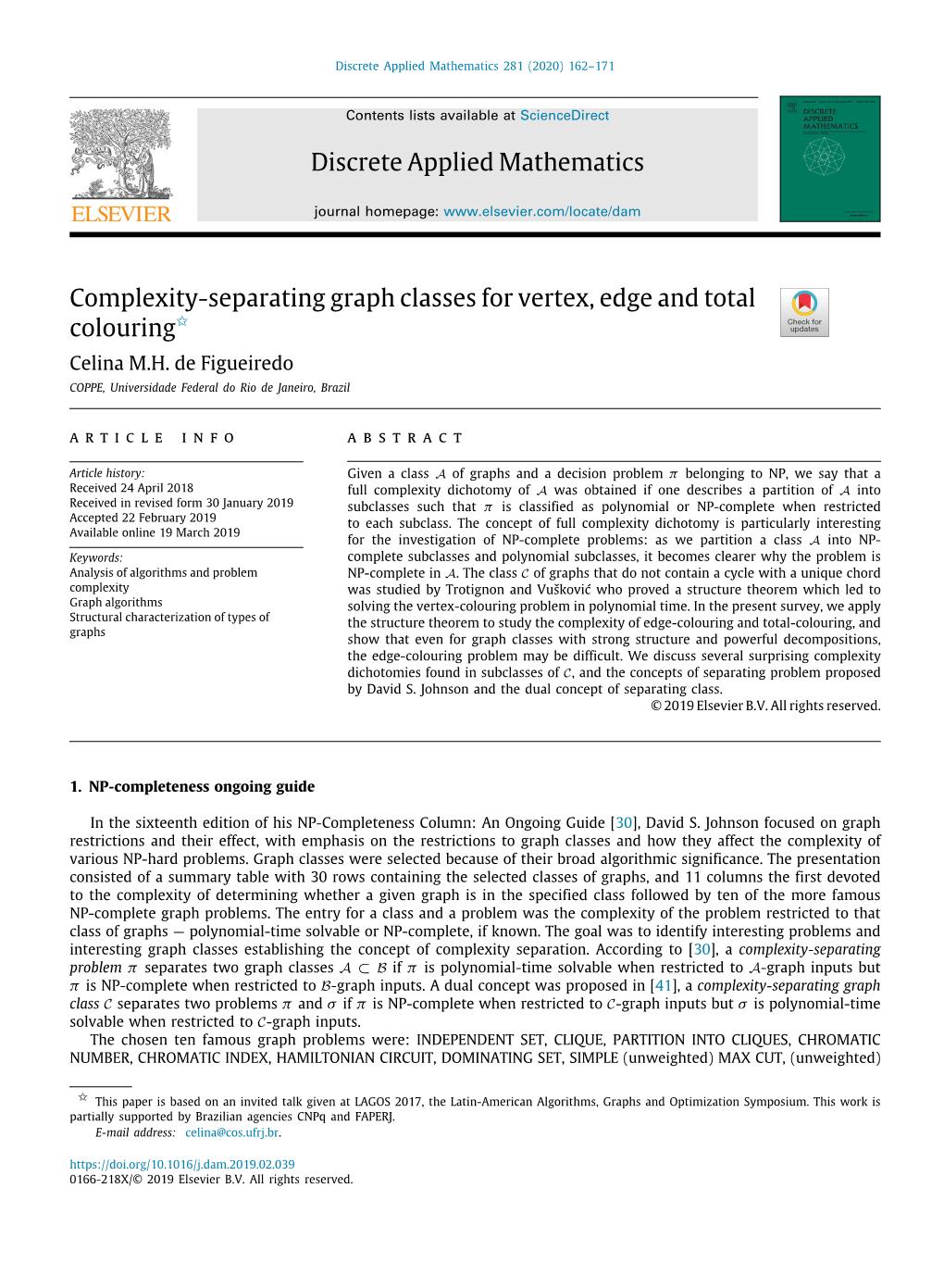 Discrete Applied Mathematics Complexity-Separating